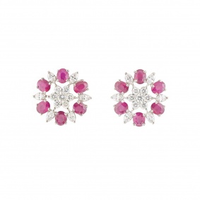 White Gold Diamond and Ruby Earrings
